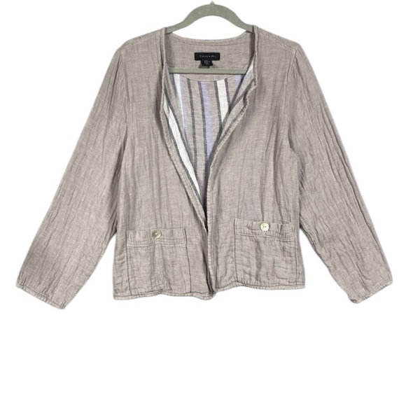 Tahari Cardigan Womens Size XL Gray Open Front Lagenlook Linen Blend - Picture 1 of 7